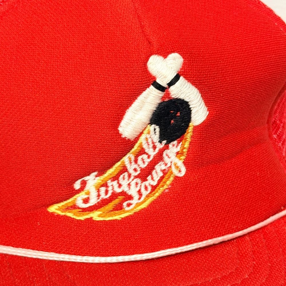 Vintage Fireball Lounge Bowling Trucker Hat Red Mesh Snapback Rope Cap - Picture 2 of 4
